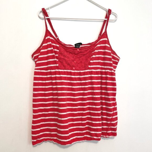 TORRID 3 Plus Size Striped Lace Trim Cami Red White Cotton Empire Waist Tank Top - Picture 1 of 16